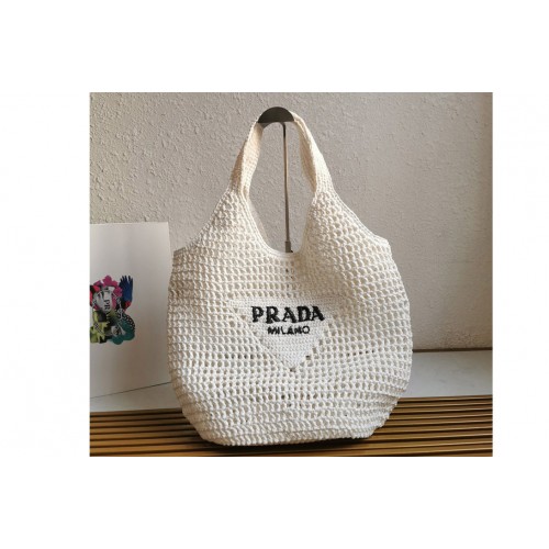 Prada 1BG424 Crochet tote bag in White Straw wicker Prada 1BG424 Crochet tote bag in White Straw wicker