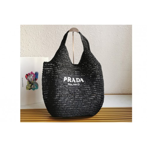 Prada 1BG424 Crochet tote bag in Black Straw wicker Prada 1BG424 Crochet tote bag in Black Straw wicker