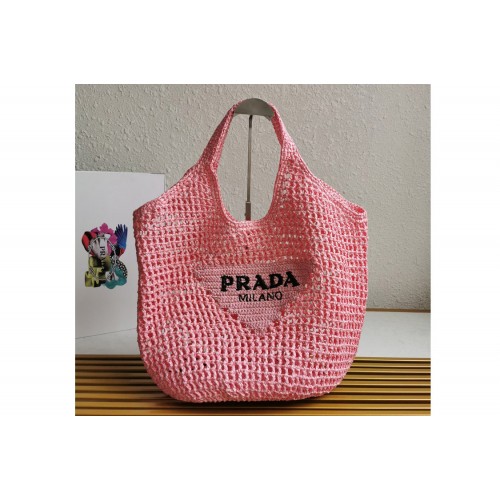 Prada 1BG424 Crochet tote bag in Pink Straw wicker