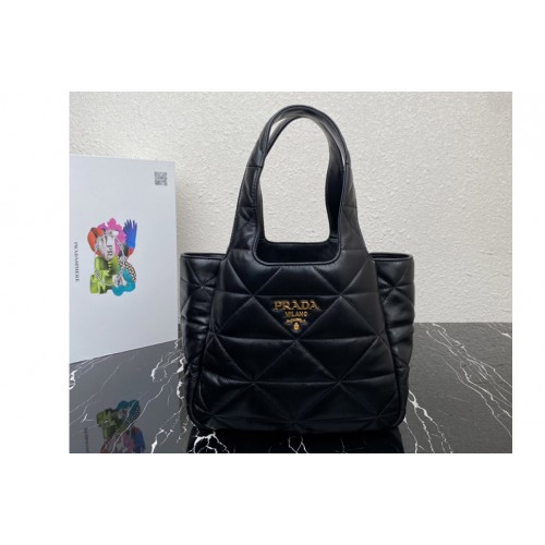 Prada 1BG451 Small nappa-leather tote bag with topstitching in Black Leather
