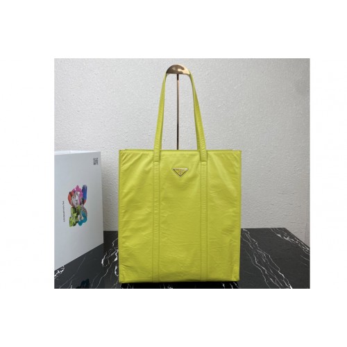 Prada 1BG587 Medium antique nappa leather tote Bag in Yellow Leather
