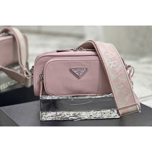 Prada 1BH198 Nappa antique leather multi-pocket shoulder bag in Pink Leather