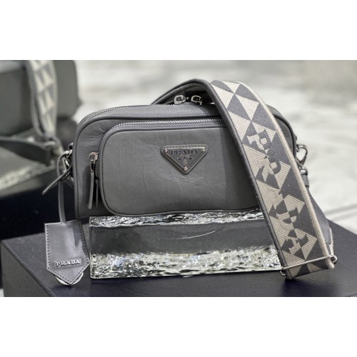 Prada 1BH198 Nappa antique leather multi-pocket shoulder bag in Grey Leather Prada 1BH198 Nappa antique leather multi-pocket shoulder bag in Grey Leather