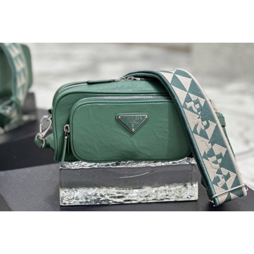 Prada 1BH198 Nappa antique leather multi-pocket shoulder bag in Green Leather