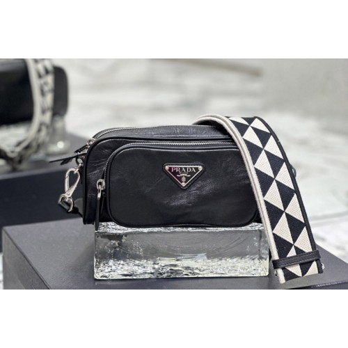 Prada 1BH198 Nappa antique leather multi-pocket shoulder bag in Black Leather