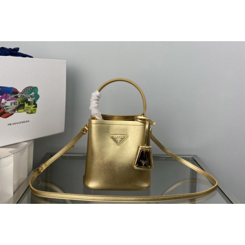 Prada 1BA373 Prada Panier Saffiano leather mini-bag in Gold Saffiano leather