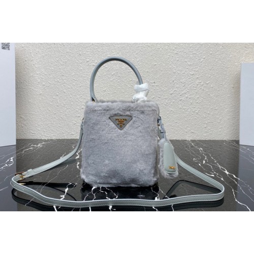 Prada 1BA373 Prada Panier shearling mini-bag in Grey shearling Prada 1BA373 Prada Panier shearling mini-bag in Grey shearling