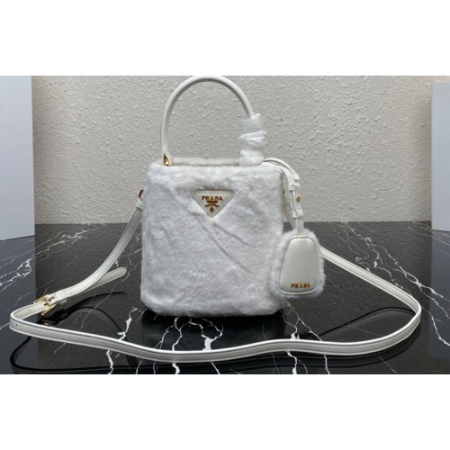 Prada 1BA373 Prada Panier shearling mini-bag in White shearling Prada 1BA373 Prada Panier shearling mini-bag in White shearling