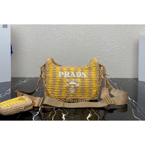 Prada 1BH204 Prada Re-Edition 2005 raffia bag in Tan Yellow Prada 1BH204 Prada Re-Edition 2005 raffia bag in Tan Yellow