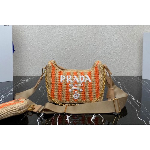 Prada 1BH204 Prada Re-Edition 2005 raffia bag in Tan Orange Prada 1BH204 Prada Re-Edition 2005 raffia bag in Tan Orange