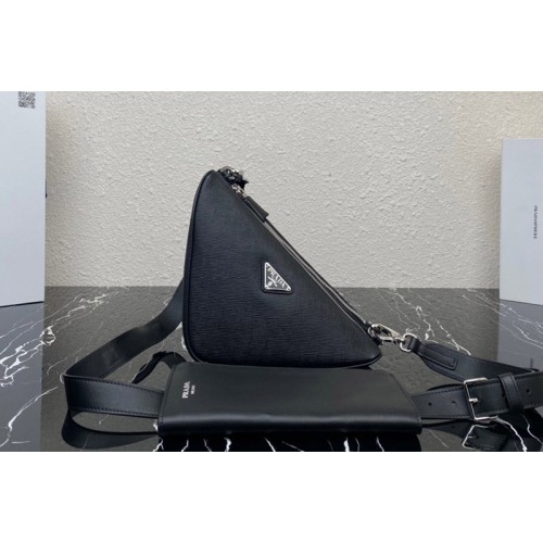 Prada 2VH157 Saffiano leather and leather shoulder bag in Black Leather