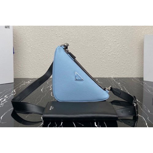 Prada 2VH157 Saffiano leather and leather shoulder bag in Black Light Blue Leather