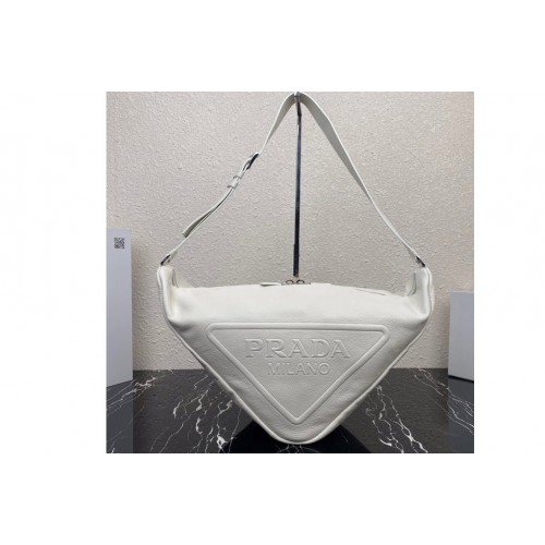 Prada 2VY007 Large leather Prada Triangle bag in White Leather