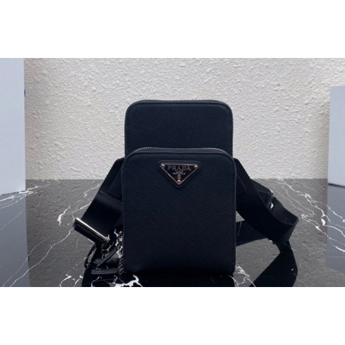 Prada 2ZH126 Saffiano leather smartphone case in Black Leather
