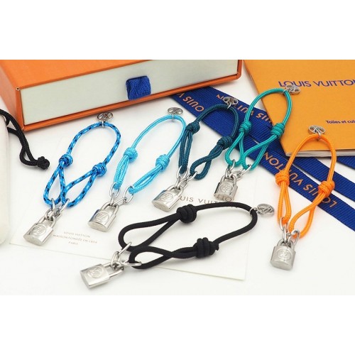 Louis Vuitton Q95864 Silver Lockit X Virgil Abloh Bracelet in Sterling silver and black Blue Green Orange cord