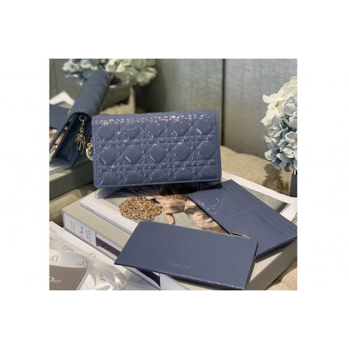 Dior S0204 Lady Dior pouch in Blue Patent Cannage Calfskin