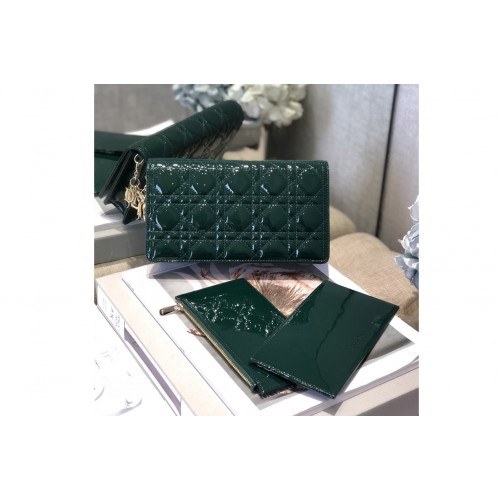 Dior S0204 Lady Dior pouch in Green Patent Cannage Calfskin Dior S0204 Lady Dior pouch in Green Patent Cannage Calfskin