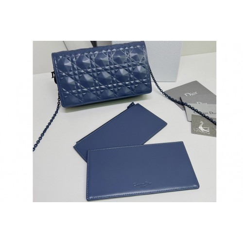 Christian Dior S0204 Lady Dior pouch in Blue Cannage Calfskin with Diamond Motif Christian Dior S0204 Lady Dior pouch in Blue Cannage Calfskin with Diamond Motif