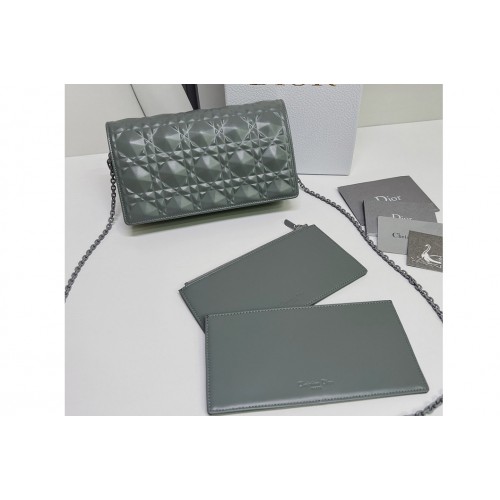 Christian Dior S0204 Lady Dior pouch in Gray Cannage Calfskin with Diamond Motif