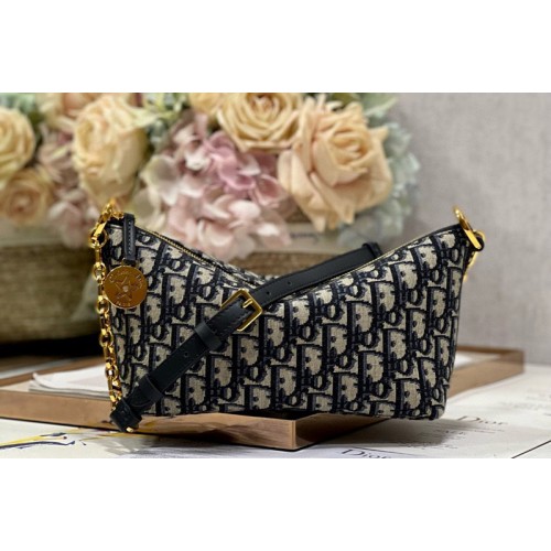 Dior S3202 Diorstar Hobo Bag with Chain in Blue Dior Oblique Jacquard