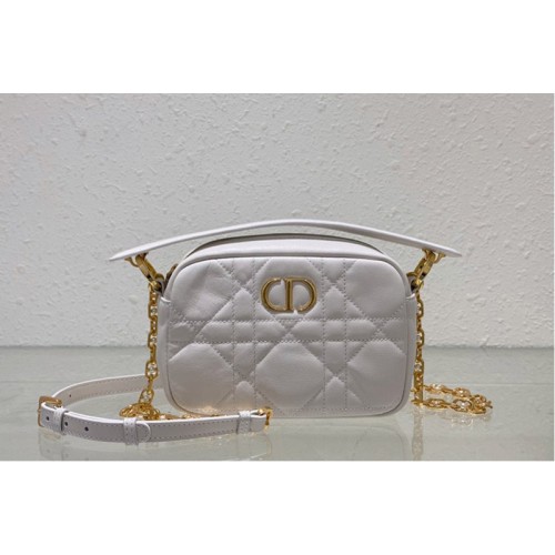 Dior M3352 Small Dior Caro Top Handle Camera Bag in White Macrocannage Calfskin