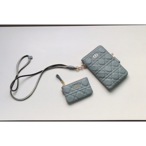 Christian Dior S5036 Dior Caro Multifunctional Pouch in Light Blue Supple Cannage Calfskin Christian Dior S5036 Dior Caro Multifunctional Pouch in Light Blue Supple Cannage Calfskin