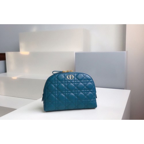 Christian Dior S5047 Dior Caro Beauty Pouch in Blue Supple Cannage Calfskin