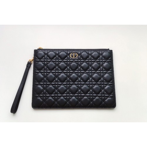 Christian Dior S5086 Large Dior Caro Daily pouch in Black Supple Cannage Calfskin