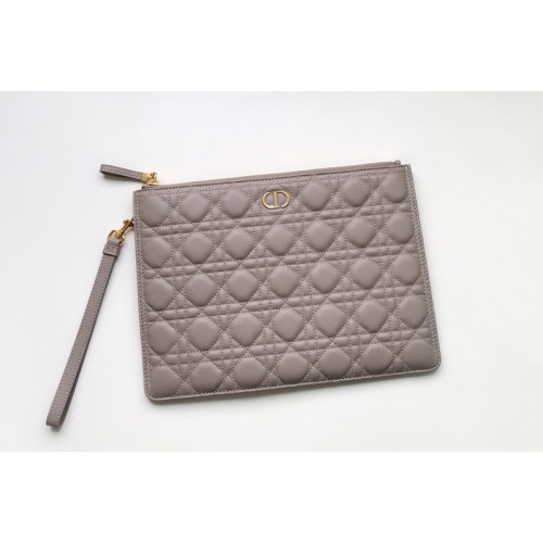Christian Dior S5086 Large Dior Caro Daily pouch in Grey Supple Cannage Calfskin