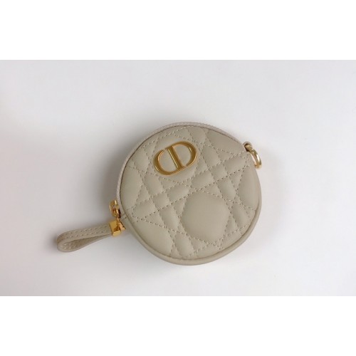 Christian Dior S5088 Mini Dior Caro round pouch in Apricot Cannage Lambskin
