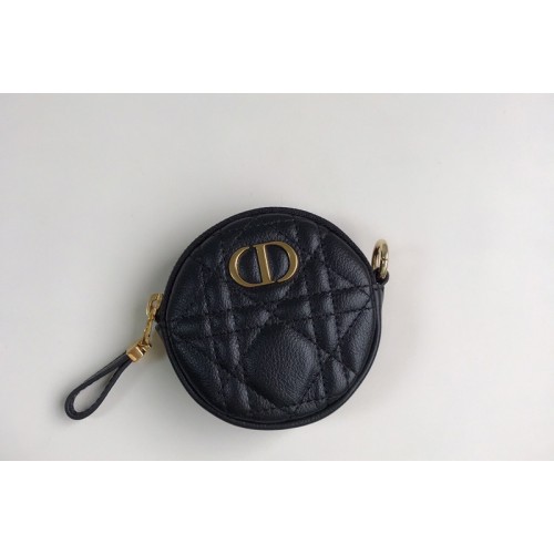 Christian Dior S5088 Mini Dior Caro round pouch in Black Cannage Lambskin