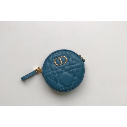 Christian Dior S5088 Mini Dior Caro round pouch in Blue Cannage Lambskin Christian Dior S5088 Mini Dior Caro round pouch in Blue Cannage Lambskin