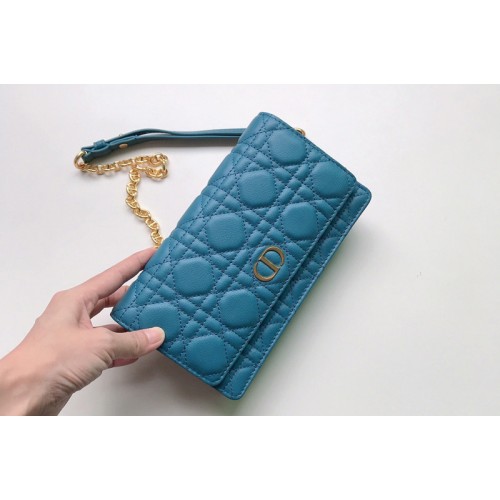 Christian Dior S5091 Dior Caro belt pouch With Chain Bag in Blue Supple Cannage Calfskin Christian Dior S5091 Dior Caro belt pouch With Chain Bag in Blue Supple Cannage Calfskin