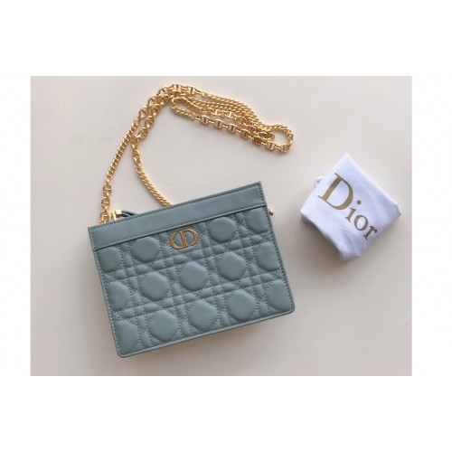 Christian Dior S5106 Dior Caro zipped pouch with chain in Light Blue Supple Cannage Calfskin