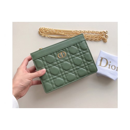 Christian Dior S5106 Dior Caro zipped pouch with chain in Green Supple Cannage Calfskin