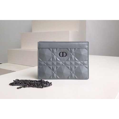 Christian Dior S5106 Dior Caro zipped pouch in Gray Cannage Calfskin with Diamond Motif