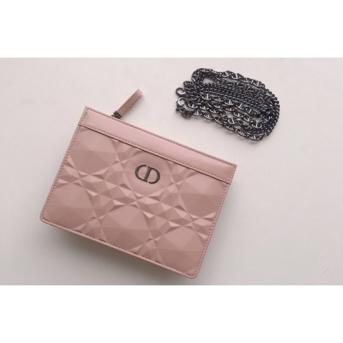Christian Dior S5106 Dior Caro zipped pouch in Pink Cannage Calfskin with Diamond Motif