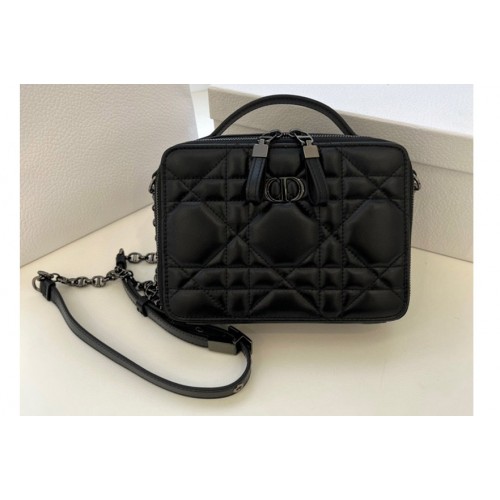 Dior S5140 Dior Caro box bag with chain in Black Quilted Macrocannage Calfskin