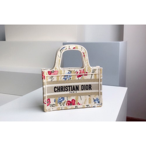 Christian Dior S5475 mini dior book tote Bag in Beige Multicolor Dior Hibiscus Embroidery Christian Dior S5475 mini dior book tote Bag in Beige Multicolor Dior Hibiscus Embroidery