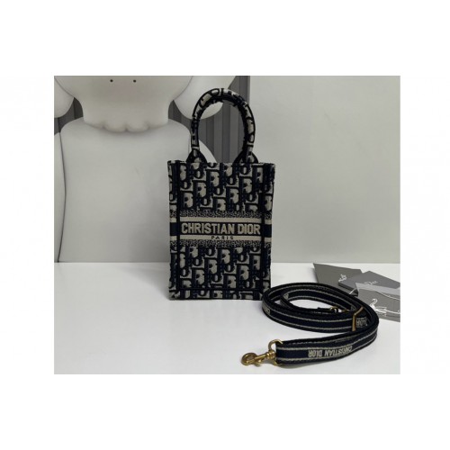 Christian Dior S5555 Mini Dior Book Tote Phone Bag in Blue Dior Oblique Jacquard