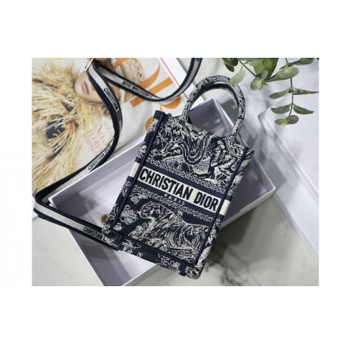 Dior S5555 Christian Dior Mini Dior Book Tote Phone Bag in Blue Toile de Jouy Reverse Embroidery Dior S5555 Christian Dior Mini Dior Book Tote Phone Bag in Blue Toile de Jouy Reverse Embroidery