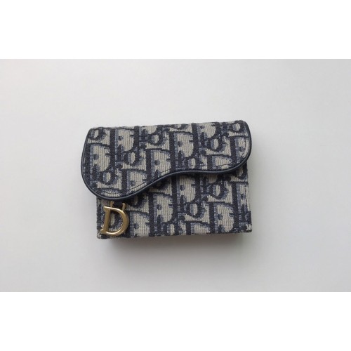 Christian Dior S5644 Saddle 5-pocket card holder in Blue Dior Oblique Jacquard