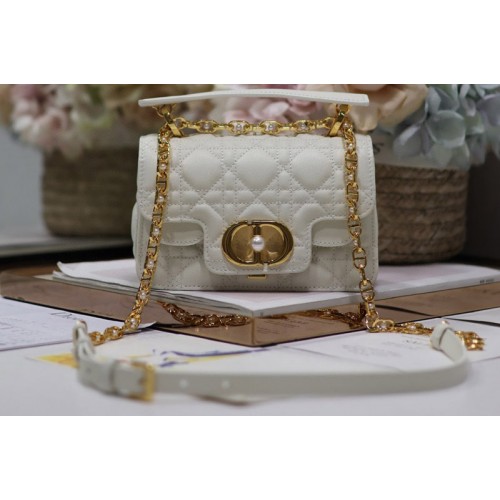 Dior M9272 Mini Dior Jolie Top Handle Bag in White Cannage Calfskin