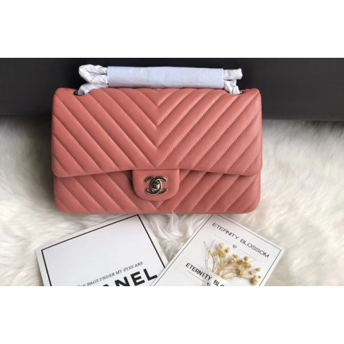 Chanel Flap Bag Original  Chevron Sheepskin Leather 1112  Orange Silver Chain