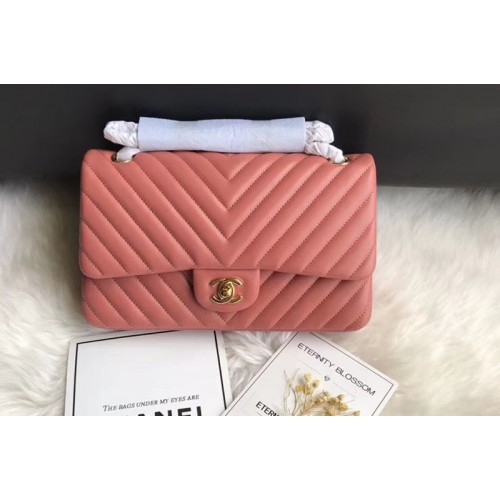 Chanel Flap Bag Original  Chevron Sheepskin Leather 1112  Orange Gold Chain