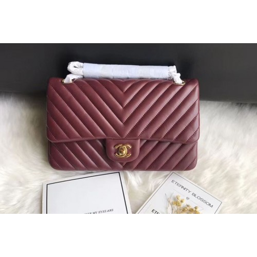 Chanel Flap Bag Original  Chevron Sheepskin Leather 1112  Wine Gold Chain