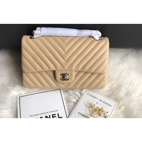 Chanel Flap Bag Original  Chevron Sheepskin Leather 1112  Cream Silver Chain