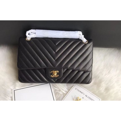 Chanel Flap Bag Original  Chevron Sheepskin Leather 1112  Black Gold Chain