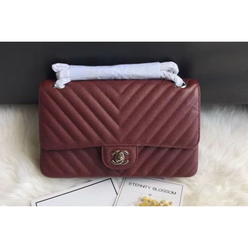 Chanel Original Calfskin Leather Flap Bag  CF1112 Wine Silver Chain