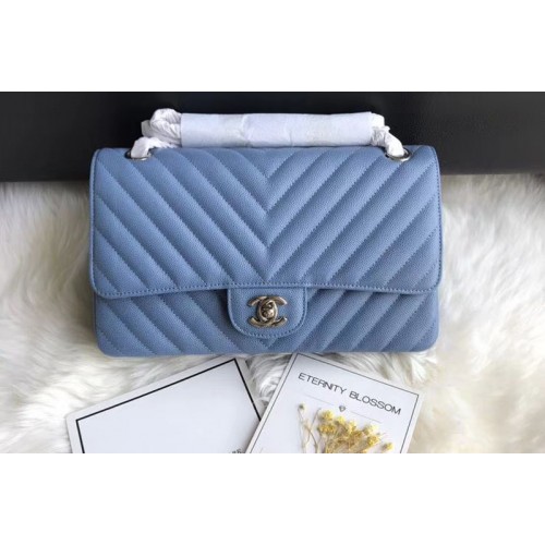 Chanel Original Calfskin Leather Flap Bag CF1112 Blue Silver Chain Chanel Original Calfskin Leather Flap Bag CF1112 Blue Silver Chain